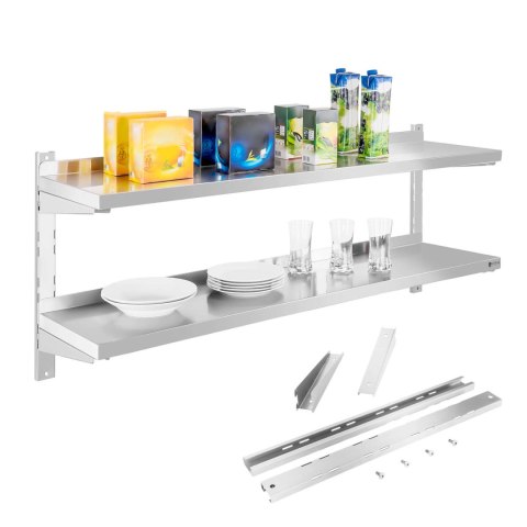 Półka ścienna stalowa wisząca podwójna z regulacją 140cm Royal Catering Półka ścienna stalowa wisząca podwójna z regulacją 140cm Royal Catering