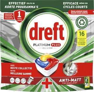 Dreft Platinum Plus All in One Anti-Matt Kapsułki do Zmywarki 16 sztuk Procter & Gamble