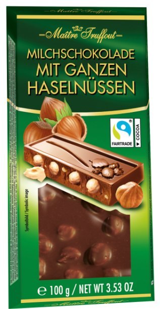 Maitre Truffout Mleczna Czekolada z Całymi Orzechami Laskowymi 100 g GUNZ - Fine european food